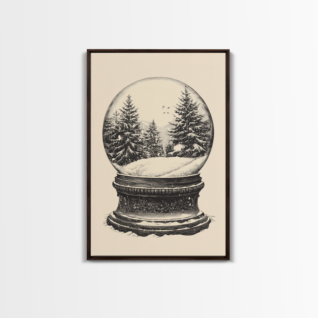 Sketch of a Christmas Snow Globe Canvas Print - Framed Canvas - Minimalist Christmas Art - Boho Christmas Art - Rustic Christmas Art
