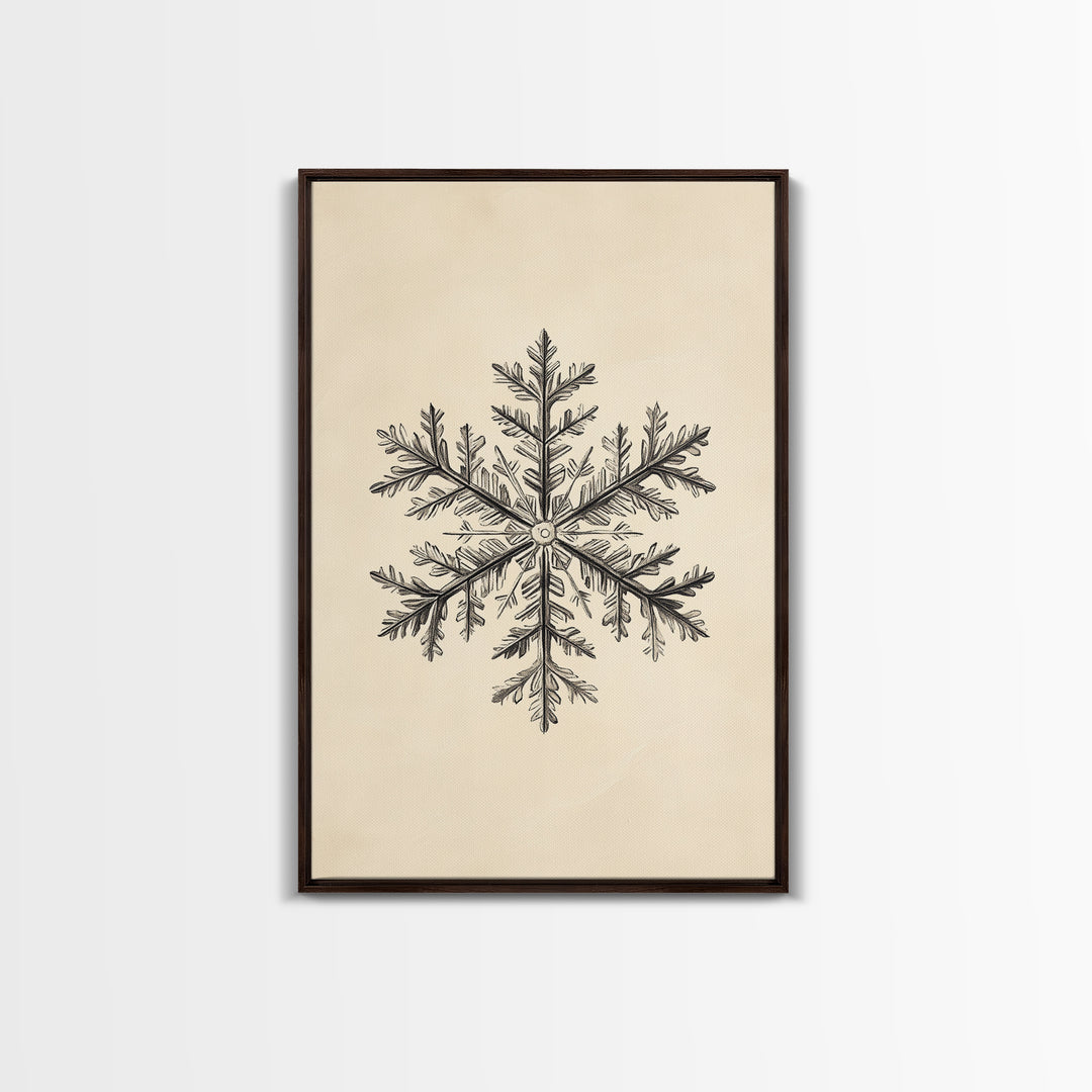 Drawing of a Snowflake Canvas Print - Framed Canvas - Minimalist Christmas Art - Boho Christmas Art - Rustic Christmas Art