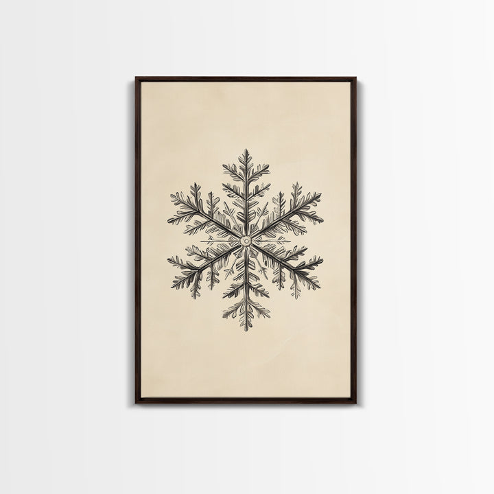 Drawing of a Snowflake Canvas Print - Framed Canvas - Minimalist Christmas Art - Boho Christmas Art - Rustic Christmas Art