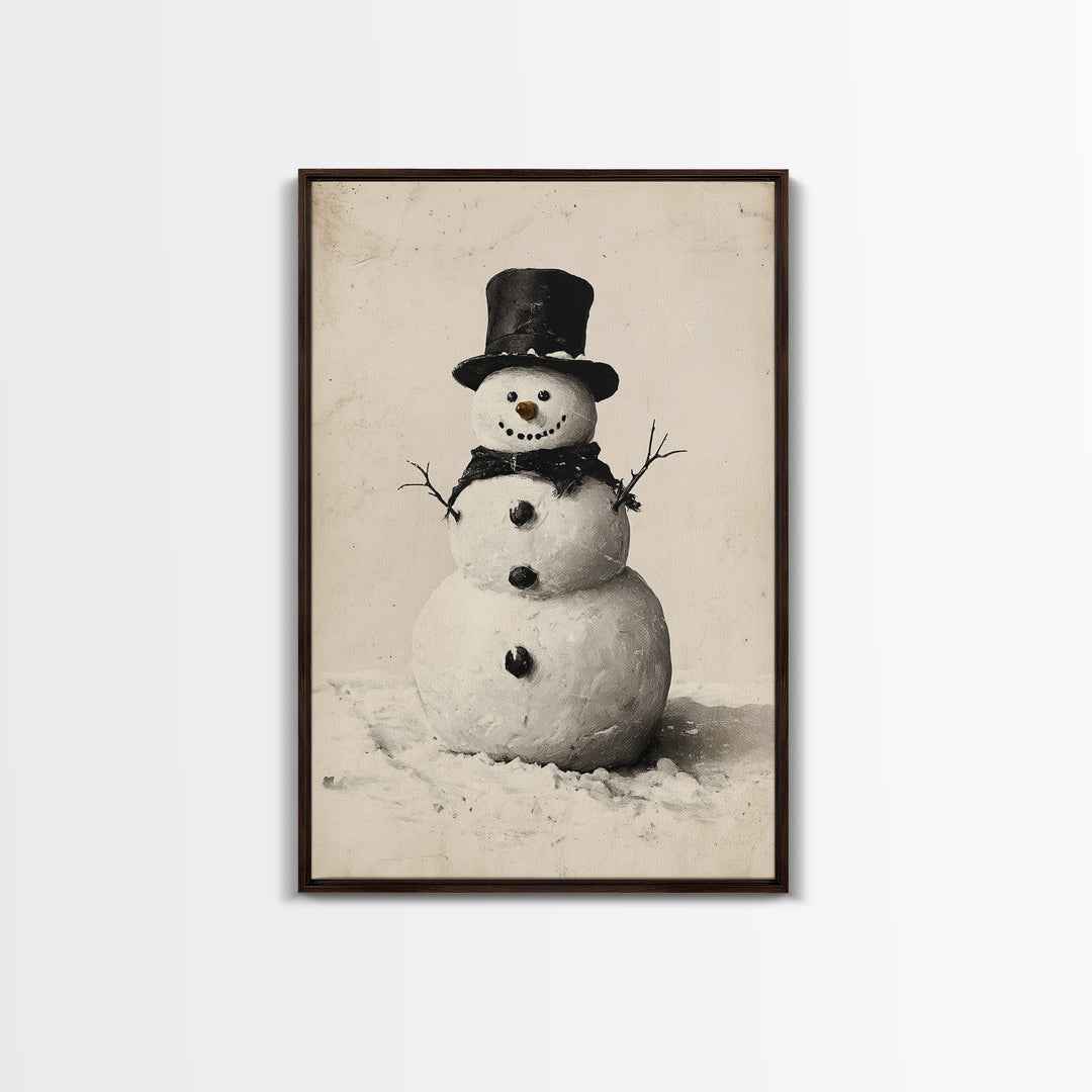 Christmas Snowman Sketch Canvas Print - Framed Canvas - Minimalist Christmas Art - Boho Christmas Art - Rustic Christmas Art