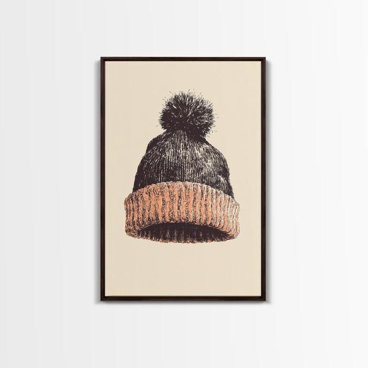 Christmas Beanie Hat Canvas Print - Framed Canvas - Minimalist Christmas Art - Boho Christmas Art - Rustic Christmas Art