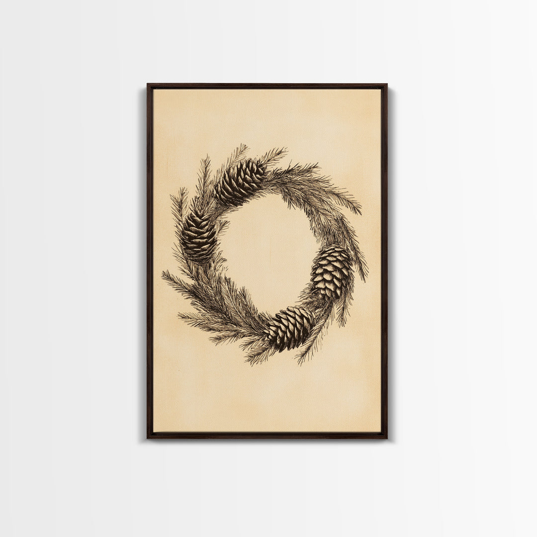 Christmas Wreath Canvas Print - Framed Canvas - Minimalist Christmas Art - Boho Christmas Art - Rustic Christmas Art