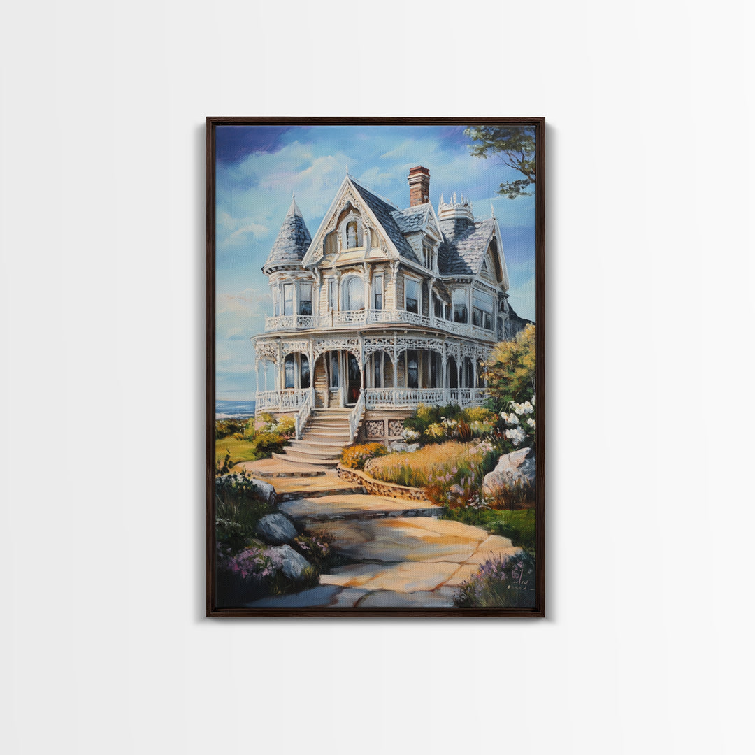 Cape Code Style House Painting Print, Nautical Decor, Maine Oil Painting, Beach House Wall Art