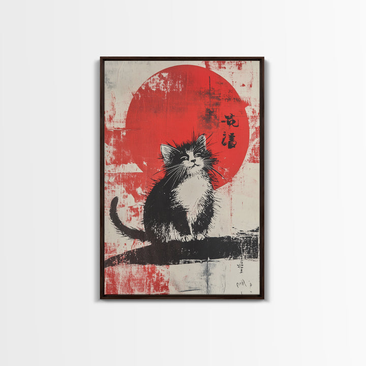 Cute Wabi Sabi Cat, Cat Mini Framed Print, Black Cat Painting, Original Pet Portrait, Wabi Sabi Cat, Gallery Wall, Kitty Art, Cat Gift