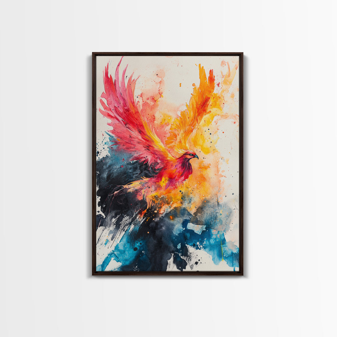Watercolor Painting Print of a Phoenix In Flames, Retribution, Framed Canvas Print, The Phoenix, Framed Wall Art, Original Painting Phoenix