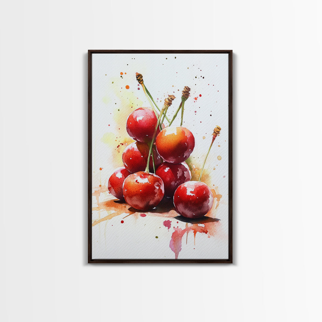 Cherry Wall Art Canvas Print, Cherry Painting, Kitchen Food Decor, Kitchen Wall Art, Original Cherry Painting, Home Decor For Kitchen