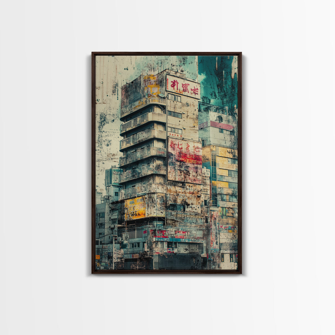 Cyberpunk Style Retro-Futurism Wall Art, Framed Canvas Print, Cyber Punk Home Decor, Cityscape Art