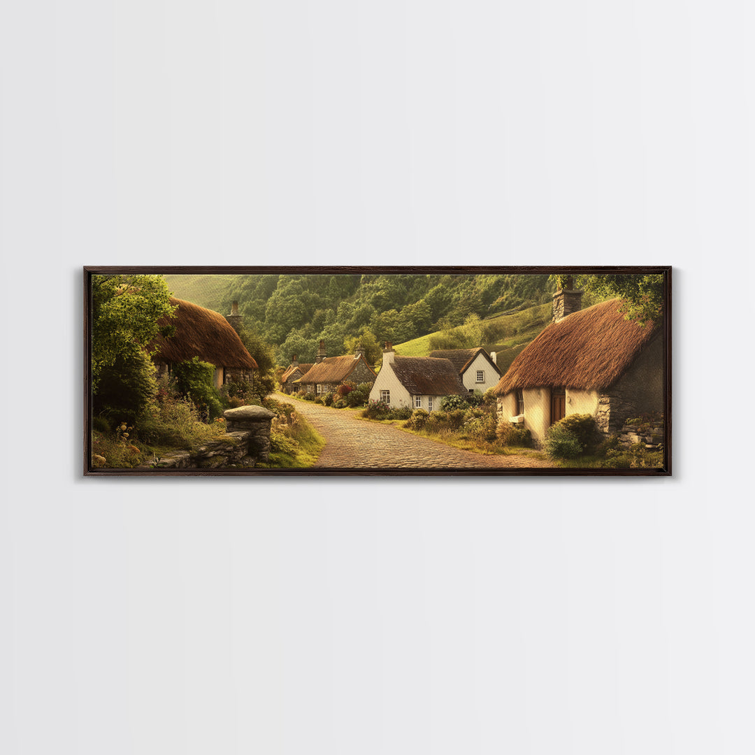 Cute Irish Village Framed Canvas Print, Ireland Painting Print, Ireland Wall Art, Irish Home Decor, Irish Painting, Panoramic Print