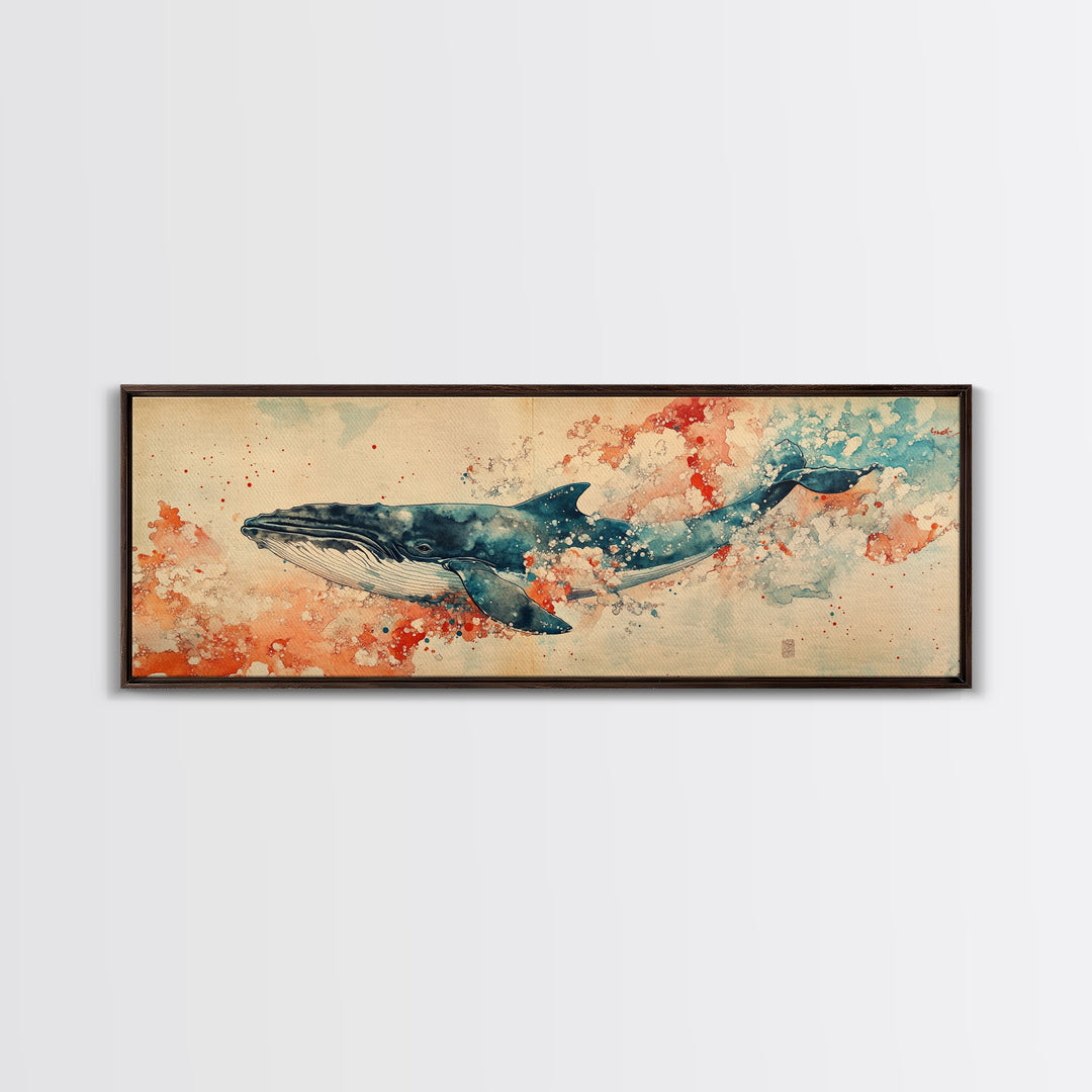 Panoramic Whale Painting Print | Wabi Sabi Home Decor | Japanese Style Art | Modern Living Room Art | Above Sofa Decor | Whale Wall Art
