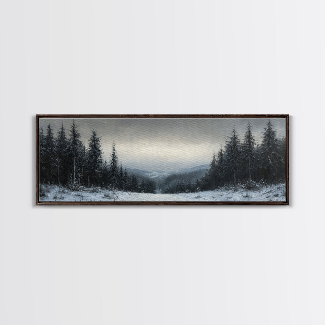 Bleak Winter Landscape Painting Print, Wood Framed Wall Art, Landscape Painting Original, Panoramic Wall Art, Horizontal Large Art