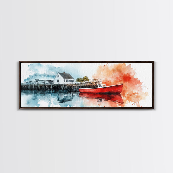 Panoramic Nautical Seacape Painting, Framed Canvas Print - Nantucket Wall Art - Beach House Art - Painting of Nantucket