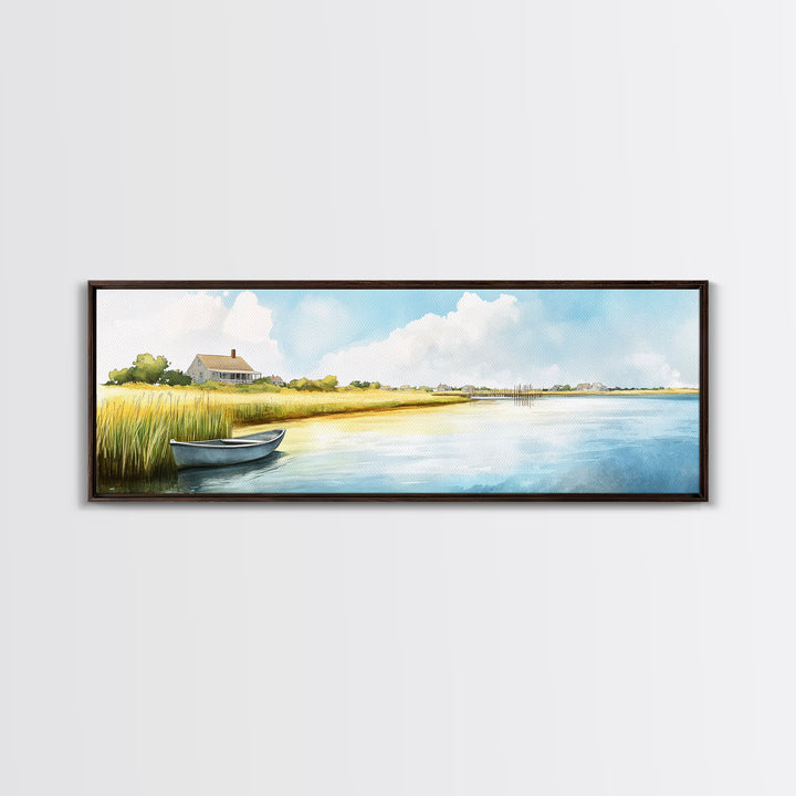 Beautiful Sescape Landscape Painting Print - Panoramic Wall Art - Nautical Landscape Painting, Beach House Art, Lake House Art