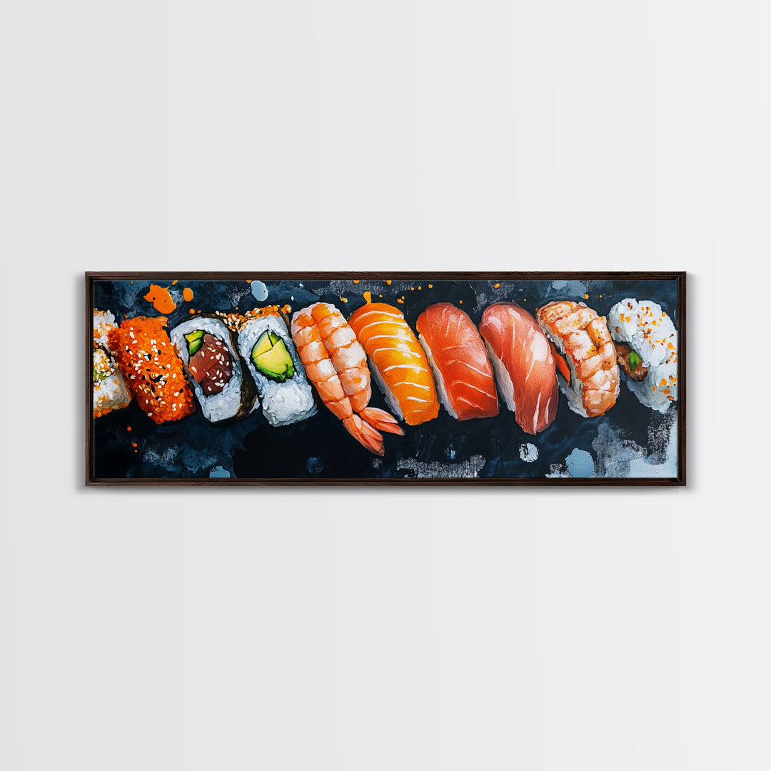 Wabi Sabi Sushing Painting Print, Panoramic Wall Art, Kitchen Decor, Restaurant Wall Art, Restaurant Decor, Sushi Art, Food Painting