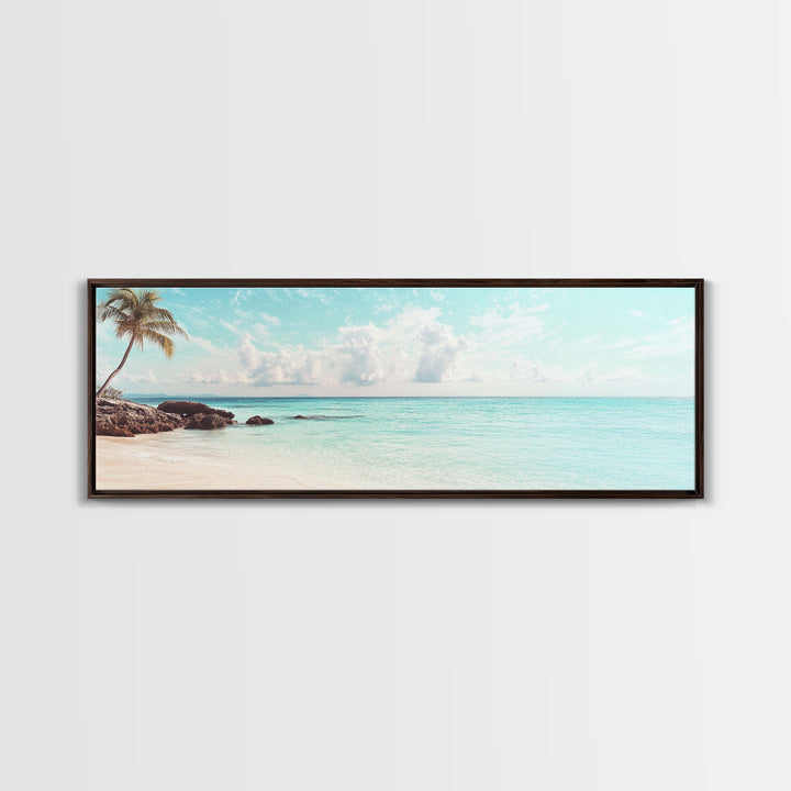 Panoramic Beach Photography Style Canvas Print, Beach House Wall Art, Beach Painting Print, Nautical Decor, Seascape Painting, Boho Art