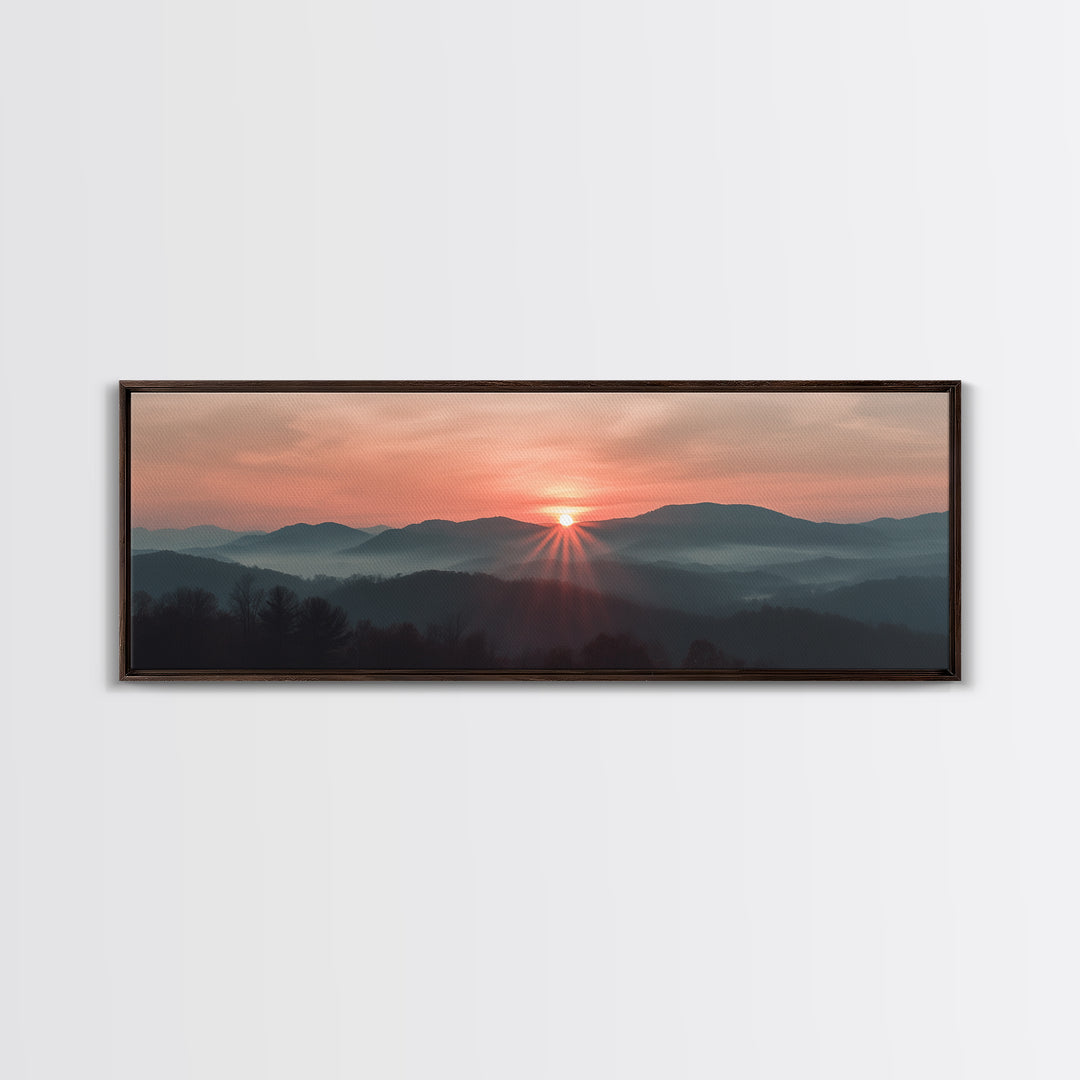 Smoky Mountains Art, Framed Canvas Print, Smoky Mountain Art Panoramic Painting Print, Great Smoky Art, Great Smoky Mountains