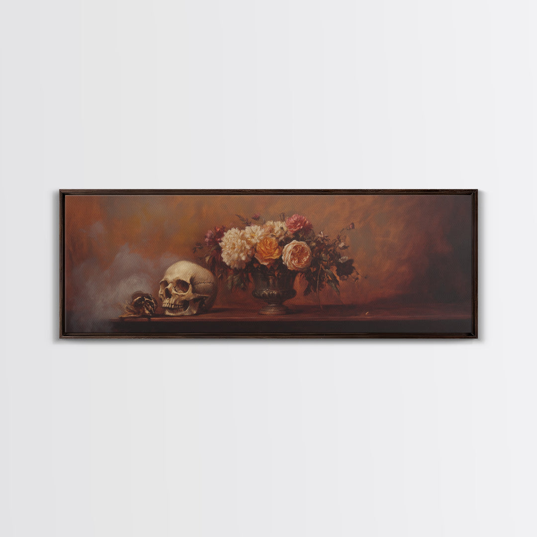 Gothic Flowers Still Life, Skull Painting Canvas Print, Goth Decor, Witchy Wall Art, Witchy Decor, Witchy Gift Idea, Dark Academia Art