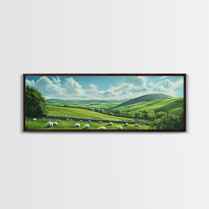 Landscape Painting Print Of The Hills of Ireland, Framed Canvas Print, Ireland Wall Are, Panoramic Home Decor, Horizontal Landscape Art