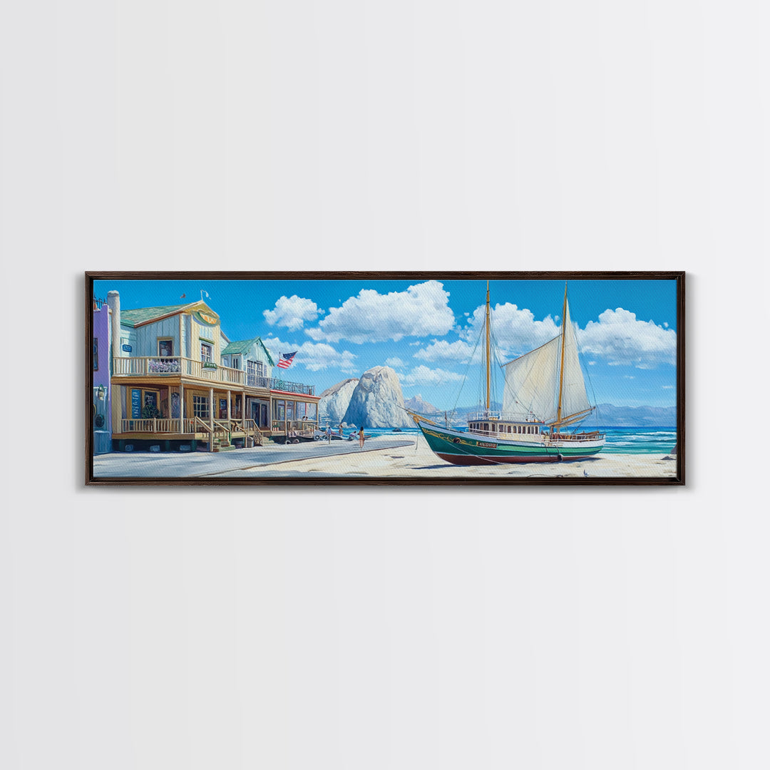 Panoramic Nautical Painting Print of Maine, Beach Art, Beach Decor, Seascapes Painting, Nautical Landscape Painting, Horizontal Art