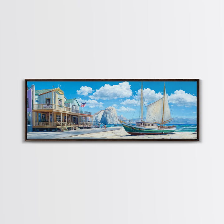 Panoramic Nautical Painting Print of Maine, Beach Art, Beach Decor, Seascapes Painting, Nautical Landscape Painting, Horizontal Art