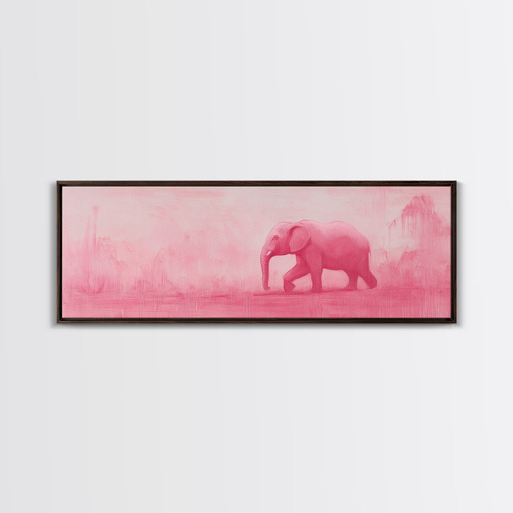 Preppy Pink Elephant Framed Canvas Print Ready To Hang Panoramic Wall Art Girl's Dorm Room Wall Art Ready To Hang