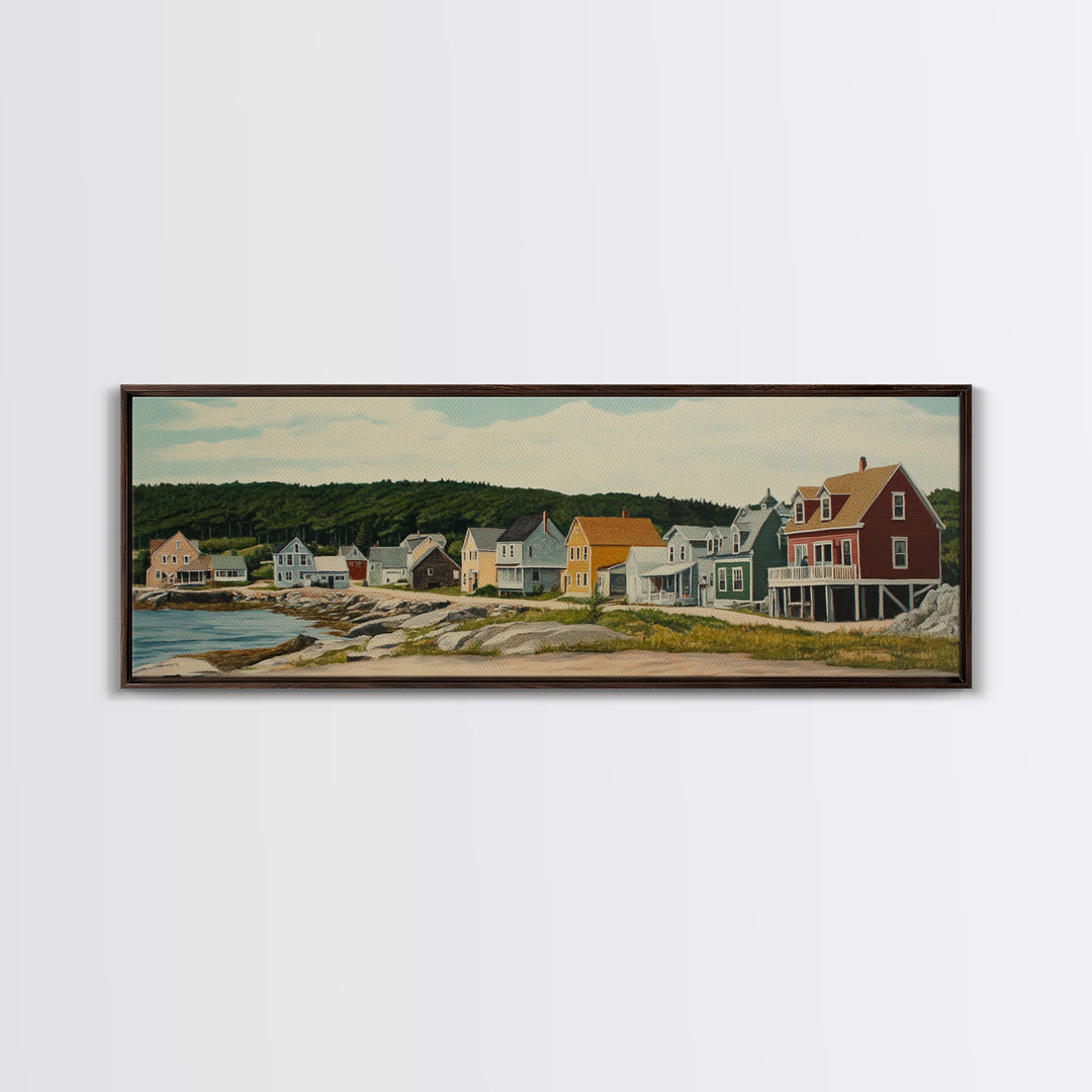 Panoramic Painting Print of Maine, Maine Wall Art, Beautiful Panoramic Seacape Painting, Nautical Landscape Painting