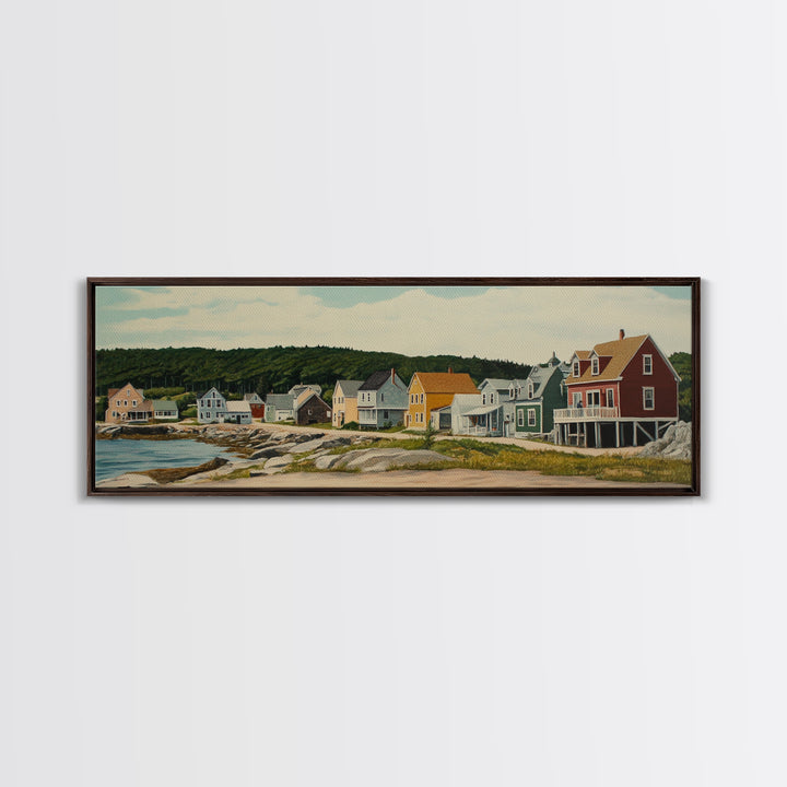 Panoramic Painting Print of Maine, Maine Wall Art, Beautiful Panoramic Seacape Painting, Nautical Landscape Painting