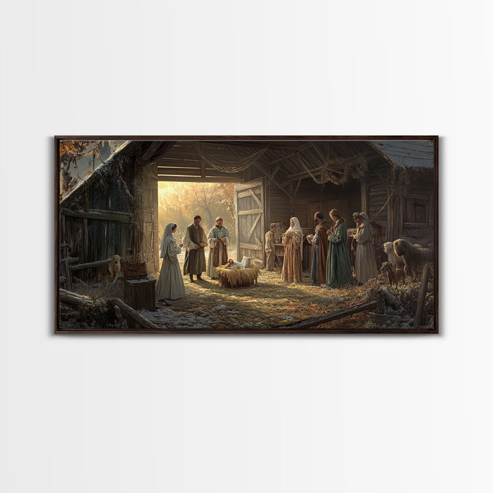 Christmas Nativity Wall Art, Framed Canvas Print, Nativity Oil Painting, Nativity Art Print, Christmas Seasonal Wall Art Living Room Decor