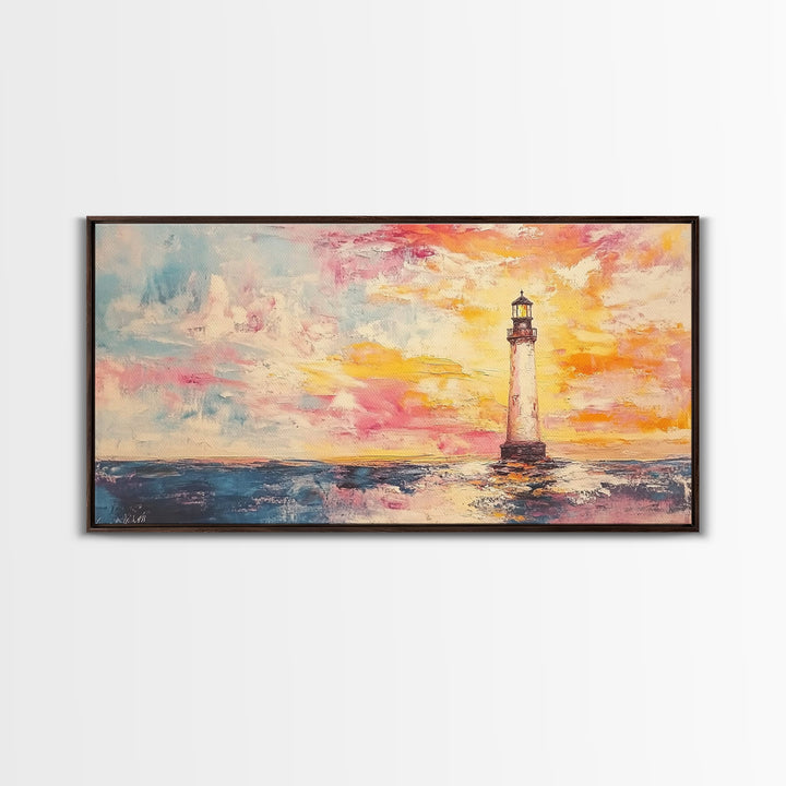 Nautical Seascapes Oil Painting Print, Nautical Landscape Painting, Beach Art, Light House Painting, Sunrise Oil Painting Print
