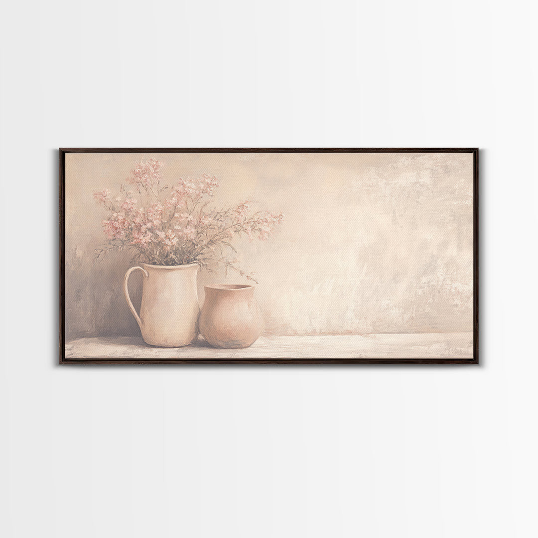 Beautiful Still Life Oil Painting Canvas Print, Boho Wall Art, Kitsch Home Decor, Kitchen Wall Art, Painting of Flower Pots