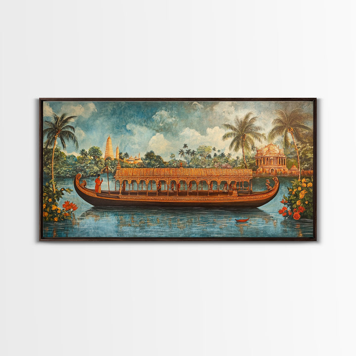 Mural of Kerala, Framed Canvas Print, Lush Jaipur Garden Wall Art Mural, Vibrant Green Canvas Art, Indian Wall Art, Highly Detailed Decor