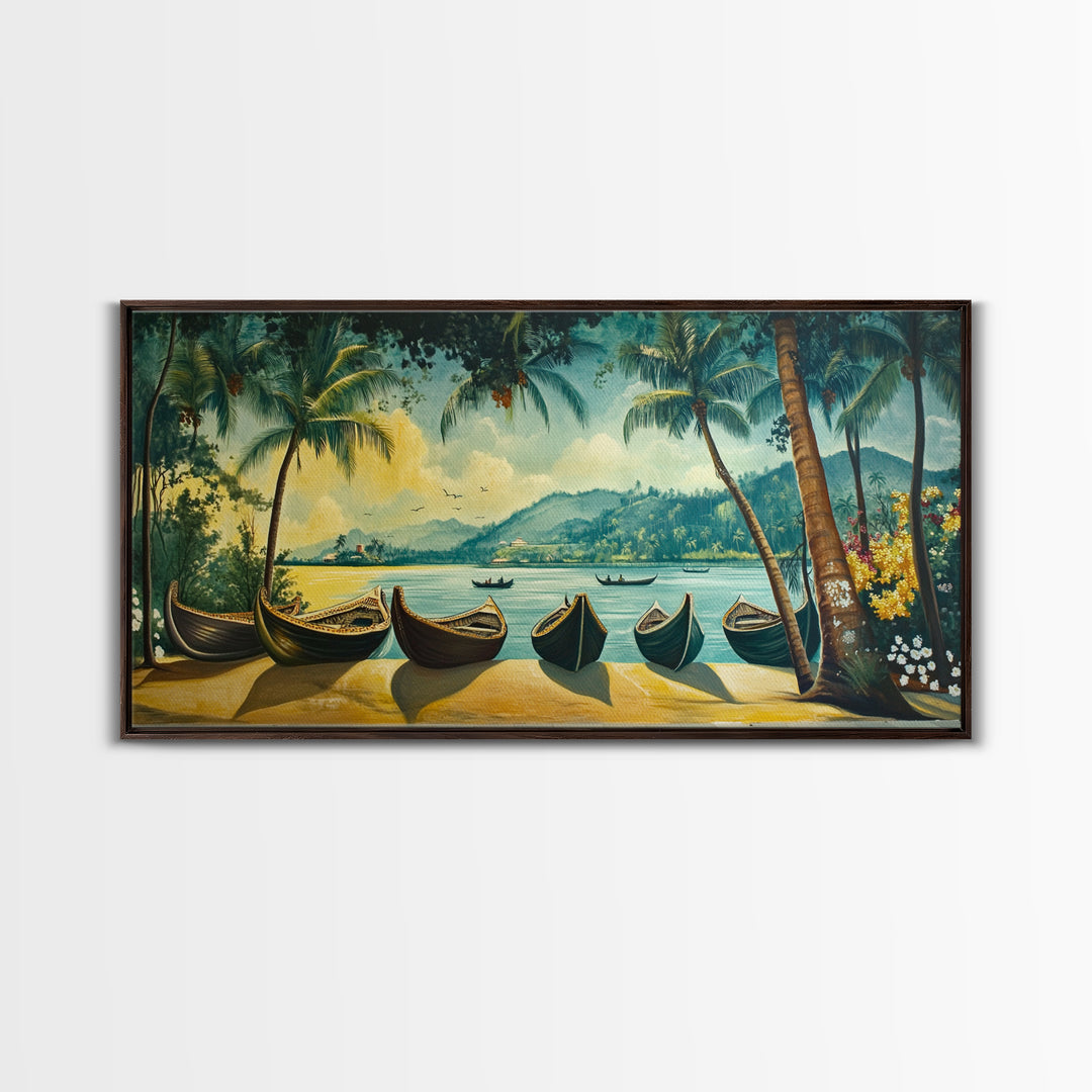 Mural of Kerala Framed Canvas Print, Jaipur Art, Indian Wall Art, Garden Wall Art, Botanical Wall Art, Colorful Wall Art, Kerala Painting
