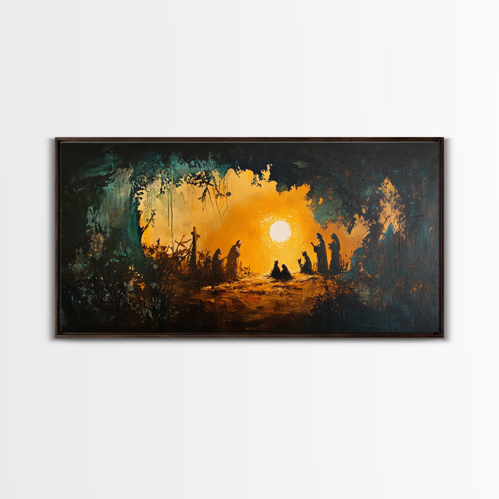 Christmas Nativity Painting on Canvas, Christmas Wall Art, Rustic Christmas Farmhouse Decor, Nativity Oil Painting, Christmas Decor