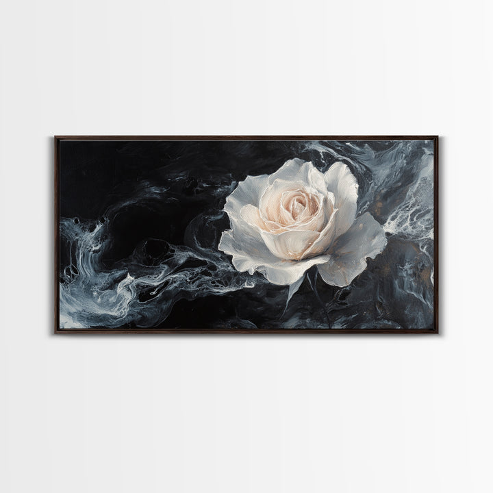 Abstract Oil Painting Print of a White Rose, Framed Canvas Print, Centerpiece Wall Art, Accent Piece Art, Floral Print, Flower Painting Wall Art