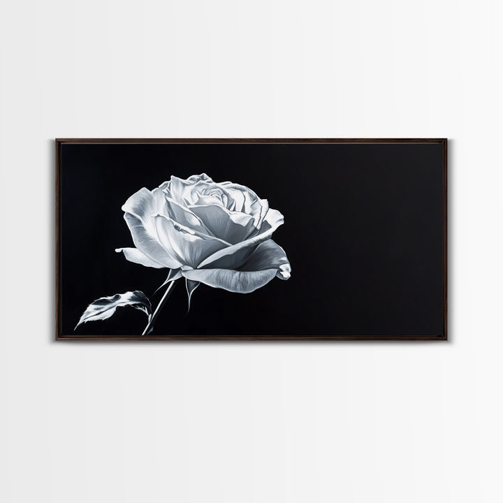 Large White Rose Painting Canvas Print, Flower Painting, Floral Decor, Moody Centerpiece Painting, Above Mantle Wall Art, Above Sofa Wall Art