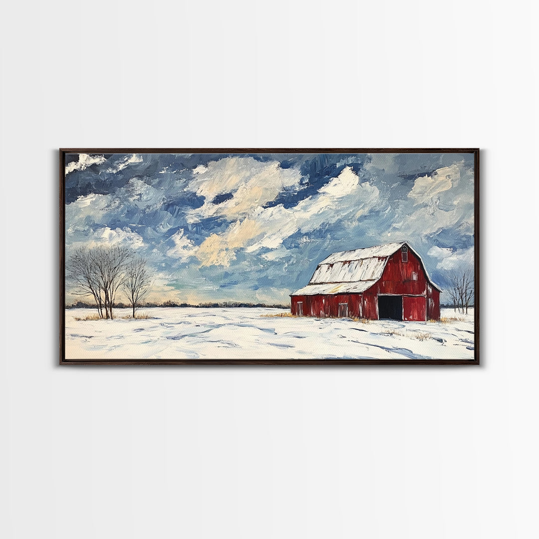 Rustic Barn Wall Art, Panoramic Farmhouse, Farmhouse Wall Decor, Old Barn Painting Canvas Print, Wood Background Rustic Wall Decor