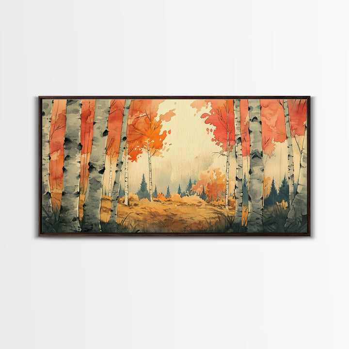 Birch Tree Landscape Painting Print, Accent Piece, Accent Wall Art, Autumn Landscape Canvas Print, Birch Forest Art, Watercolor Birches