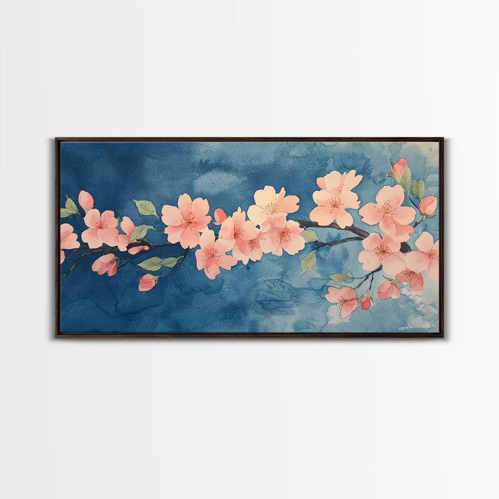 Cherry Blossoms Wall Art Canvas Print  - Pink Cherry Blossom Canvas Oil Painting - Wabi Sabi Wall Art - Purple Tree Nature Decor