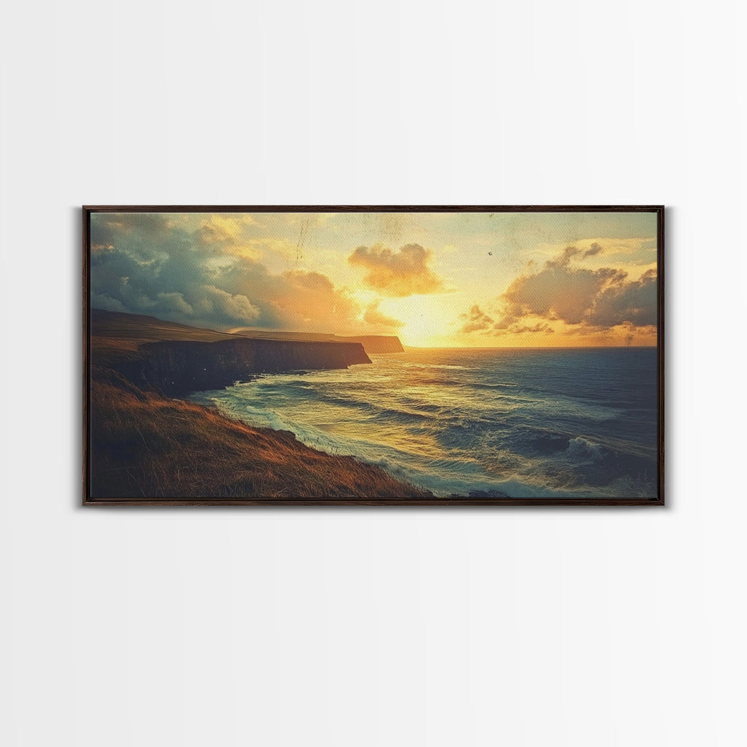 Cliffs of Moher Framed Canvas Print, Ireland Painting, Ireland Decor, Ireland Wall Art, Living Room Home Decor