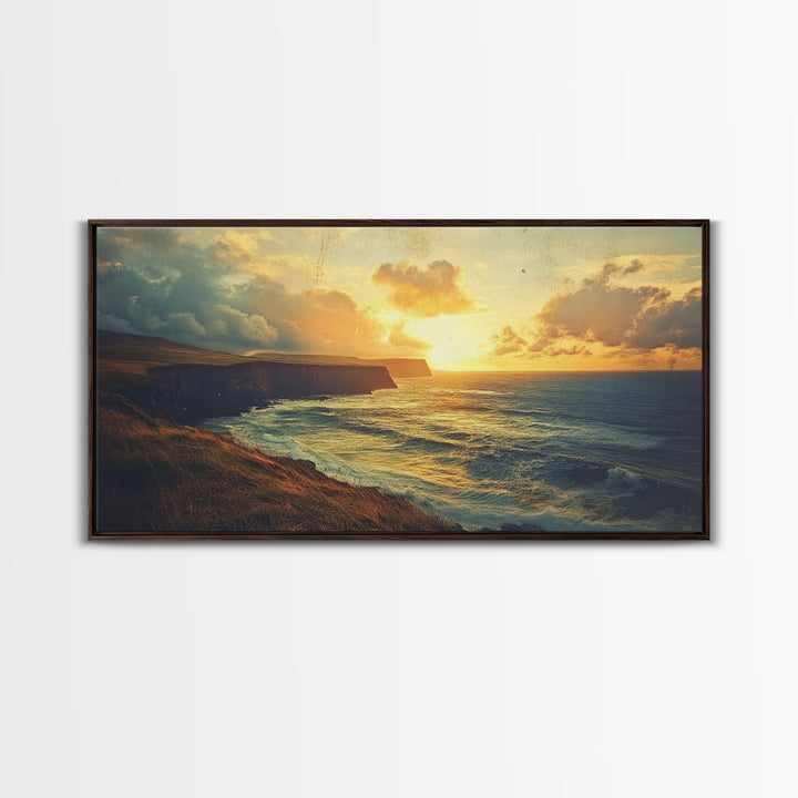 Cliffs of Moher Framed Canvas Print, Ireland Painting, Ireland Decor, Ireland Wall Art, Living Room Home Decor
