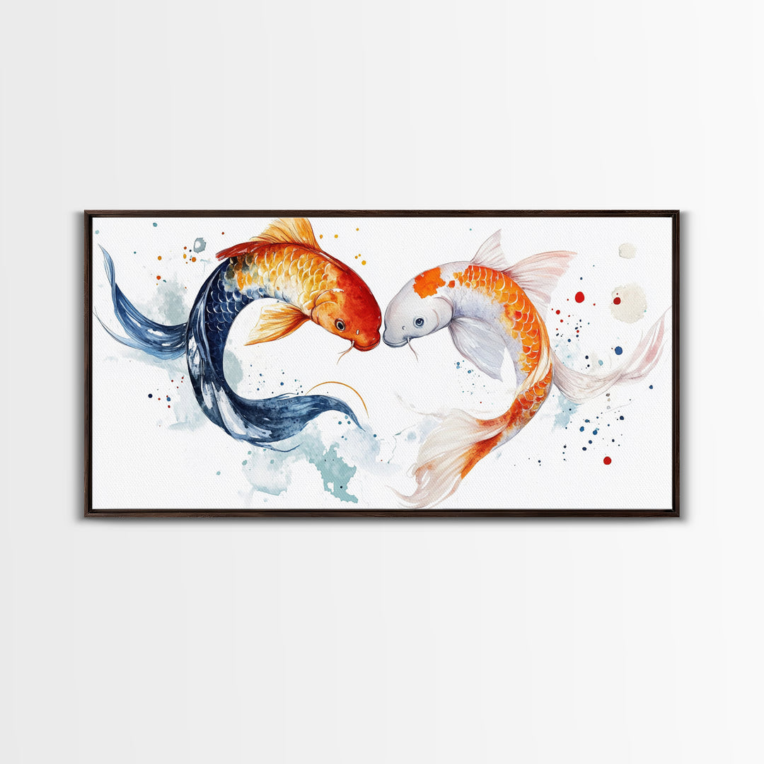 Cute Koi Fish Kissing - Couple Gift Idea - Framed Canvas Print - Valentine's Day Wall Art - Wall Art For Couples - Wabi Sabi Engagement Gift
