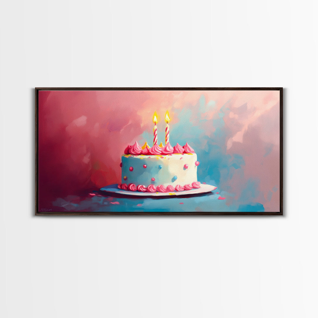 Birthday Cake Wall Art Canvas Print, Preppy Home Decor, Dining Room Wall Art, Kitchen Wall Art, Kitchen Food Painting