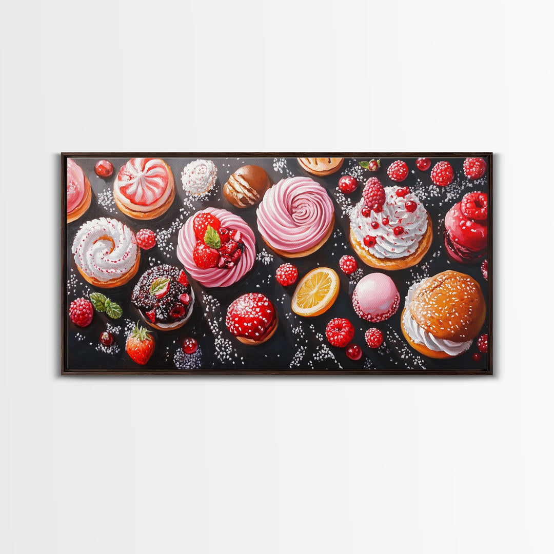Donuts and Deserts Oil Painting Print, Canvas Art, Bakery Wall Art, Bakery Decor, Kitchen Wall Art