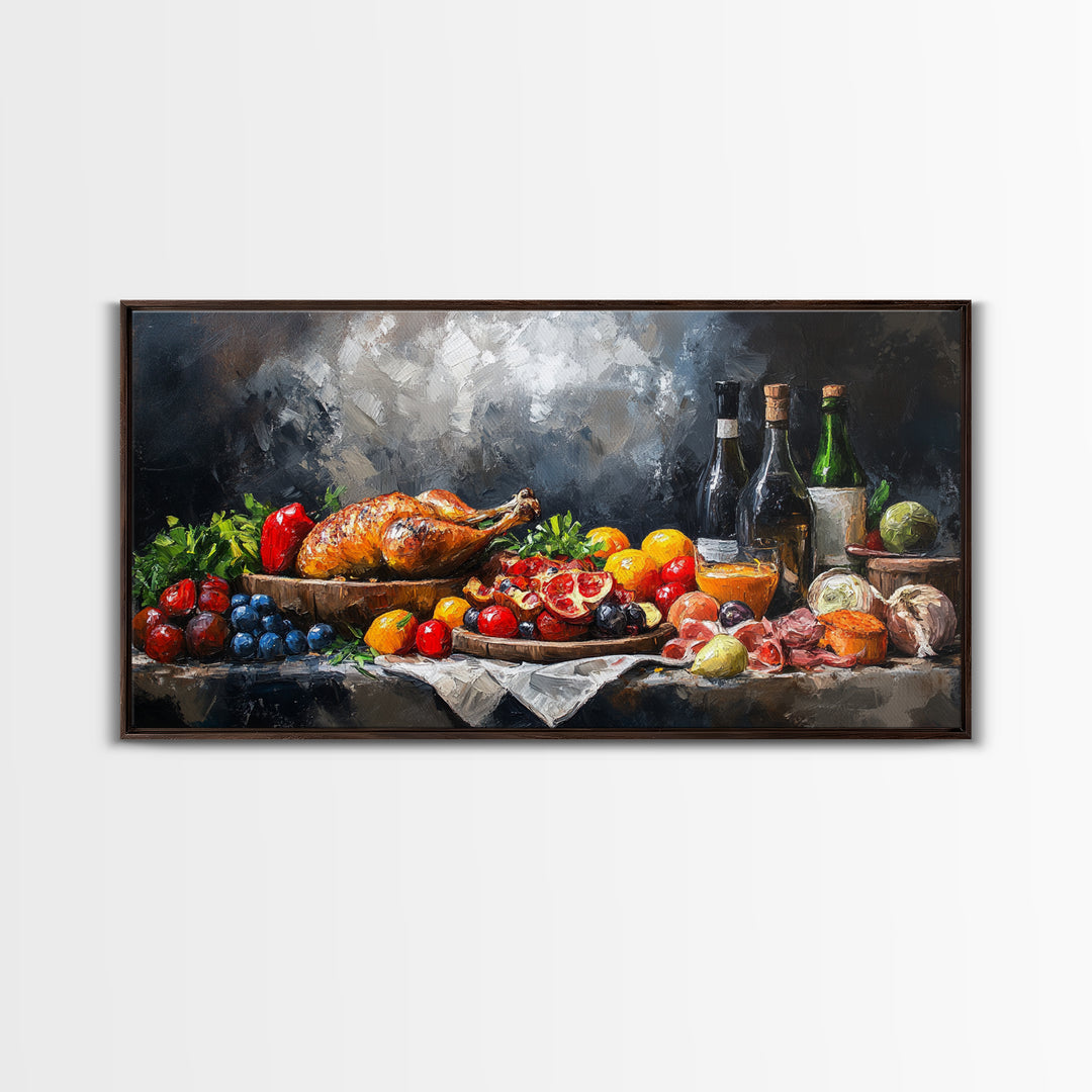 A Christmas Feast Canvas Print, Kitchen Wall Art, Thanksgiving Decor, Thanksgiving Turkey Painting, Food Painting, Diving Room Art