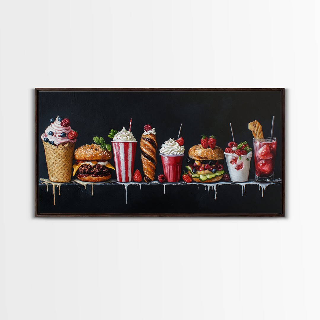 Diner Decor, Restaurant Wall Art, Canvas Print Painting Of Burgers, Desserts and Milk Shakes - 1950s Diner Wall Art
