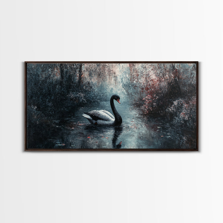 Dark Academia Oil Painting Print of a Black Swan - Gothic Decor - Living Room Decor - Above Sofa Gothic Art - Halloween Decor