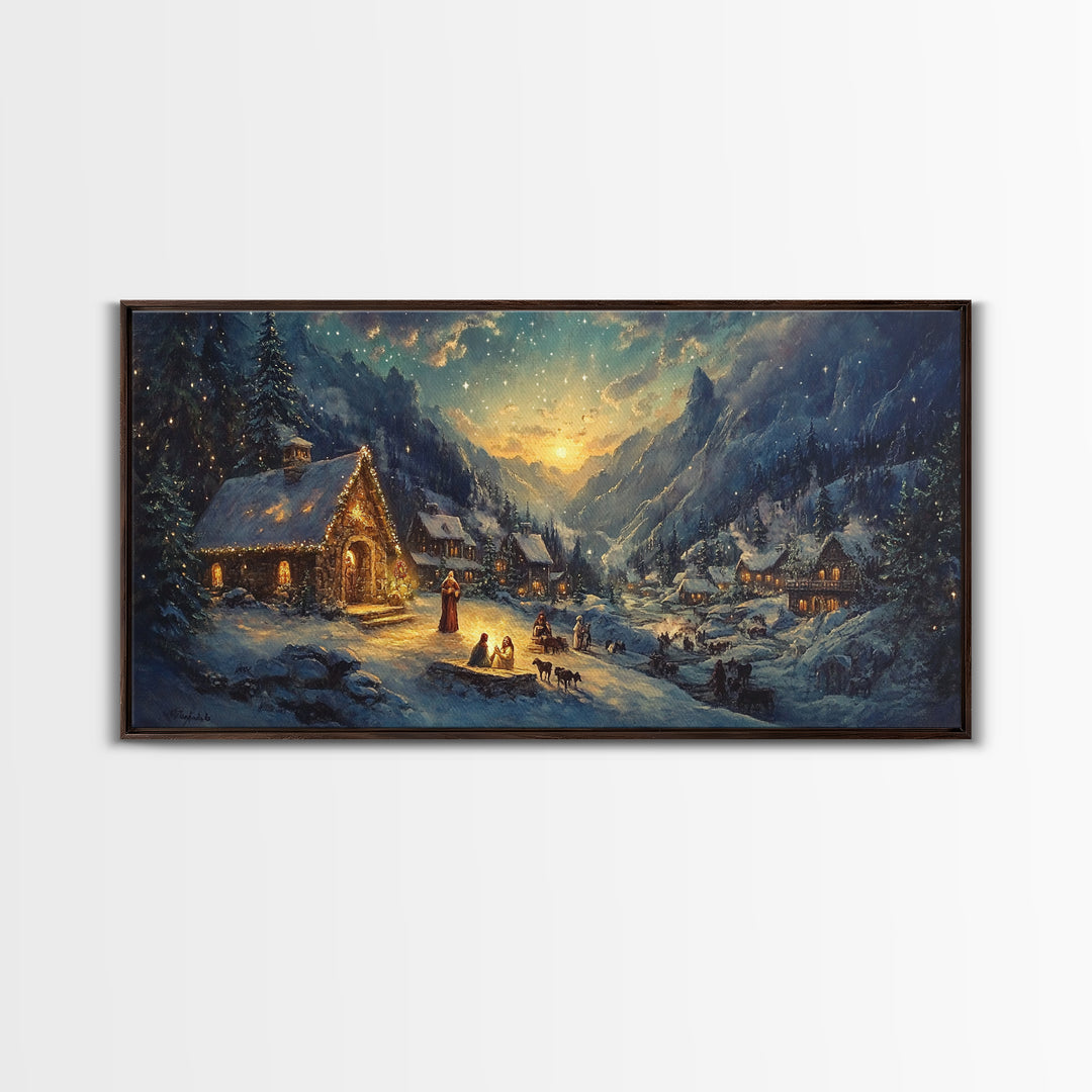 Christmas In The Mountains, Nativity Scene, Christmas Canvas Print, Christmas Decoration, Christmas Centerpiece Wall Art, Christmas Village