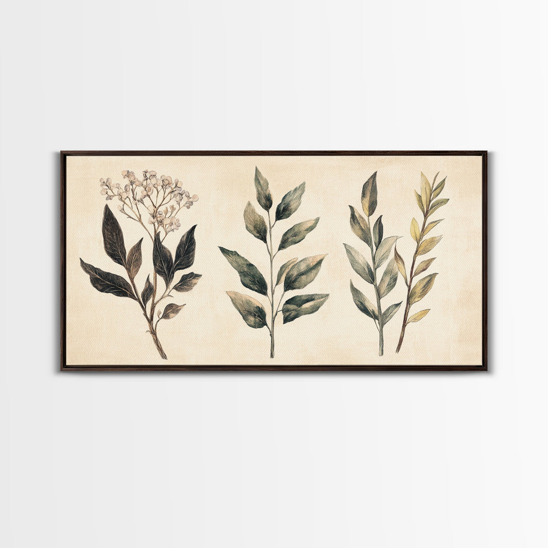 Boho Botanical Sketch Print, Botanical Wall Art, Framed Canvas Print, Minimalist Pencil Sketch Wall Art, Minimalist Home Decor, Living Room Art