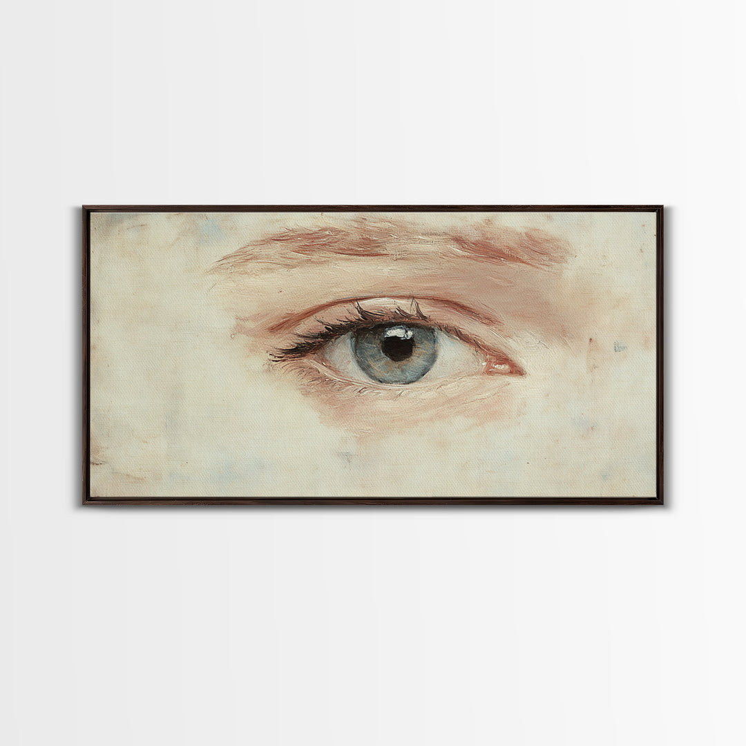 Closeup Study of an Eye Framed Canvas Print, Eye Oil Painting, Whimsical Home Decor, Paint of a Blue Human Eye