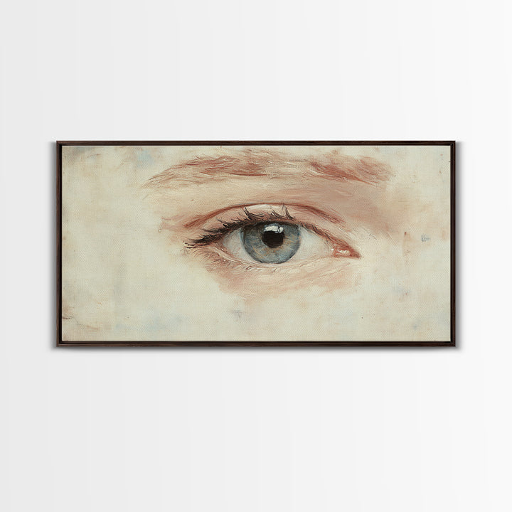 Closeup Study of an Eye Framed Canvas Print, Eye Oil Painting, Whimsical Home Decor, Paint of a Blue Human Eye