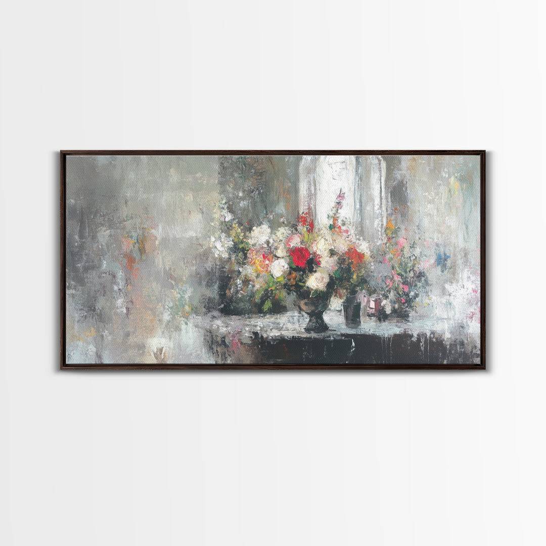 Canvas Print Oil Painting Still Life of Flowers, Wood Framed Art, Whimsical Home Decor, Floral Oil Painting, Flower Painting, Still Life Art